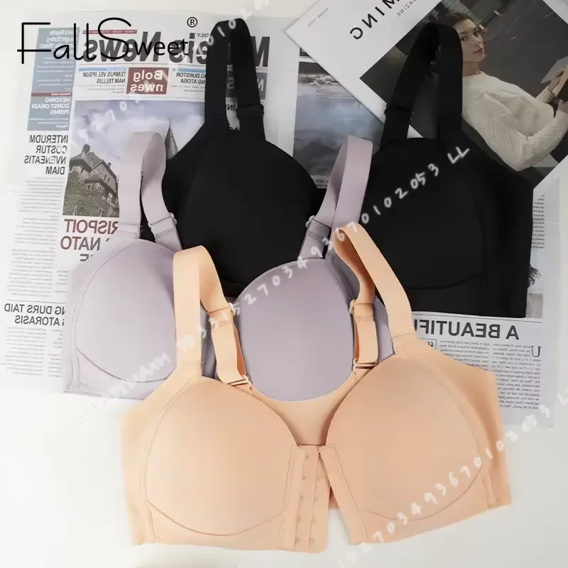 FallSweet Women Front Closure Bra Plus Size Wireless Bralette Thin Cup Comfortable Underwear Mom Lingerie Seamless Brassiere