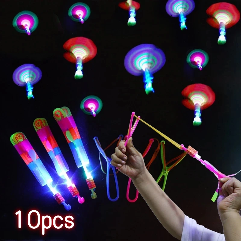 10pcs Medium Flying Arrow Slingshot Flying Toy LED Whistle Toy Fun Parent Child Interaction Party Fun Gifts Rubber Band Catapult