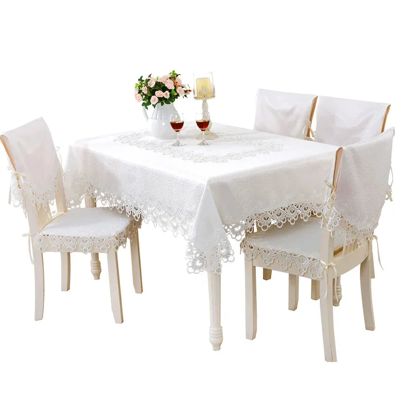 

Fabric dining table cloth European white embroidered edge tablecloth square table round table chair cover hollow lace