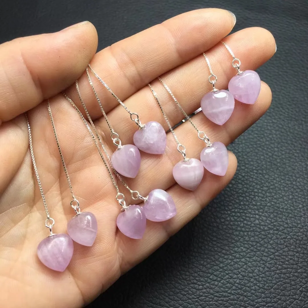 1 Pair Fengbaowu Natural Heart Moon Kunzite Earring 925 Sterling Silver Crystal Healing Stone Fashion Jewelry Gift Women 6