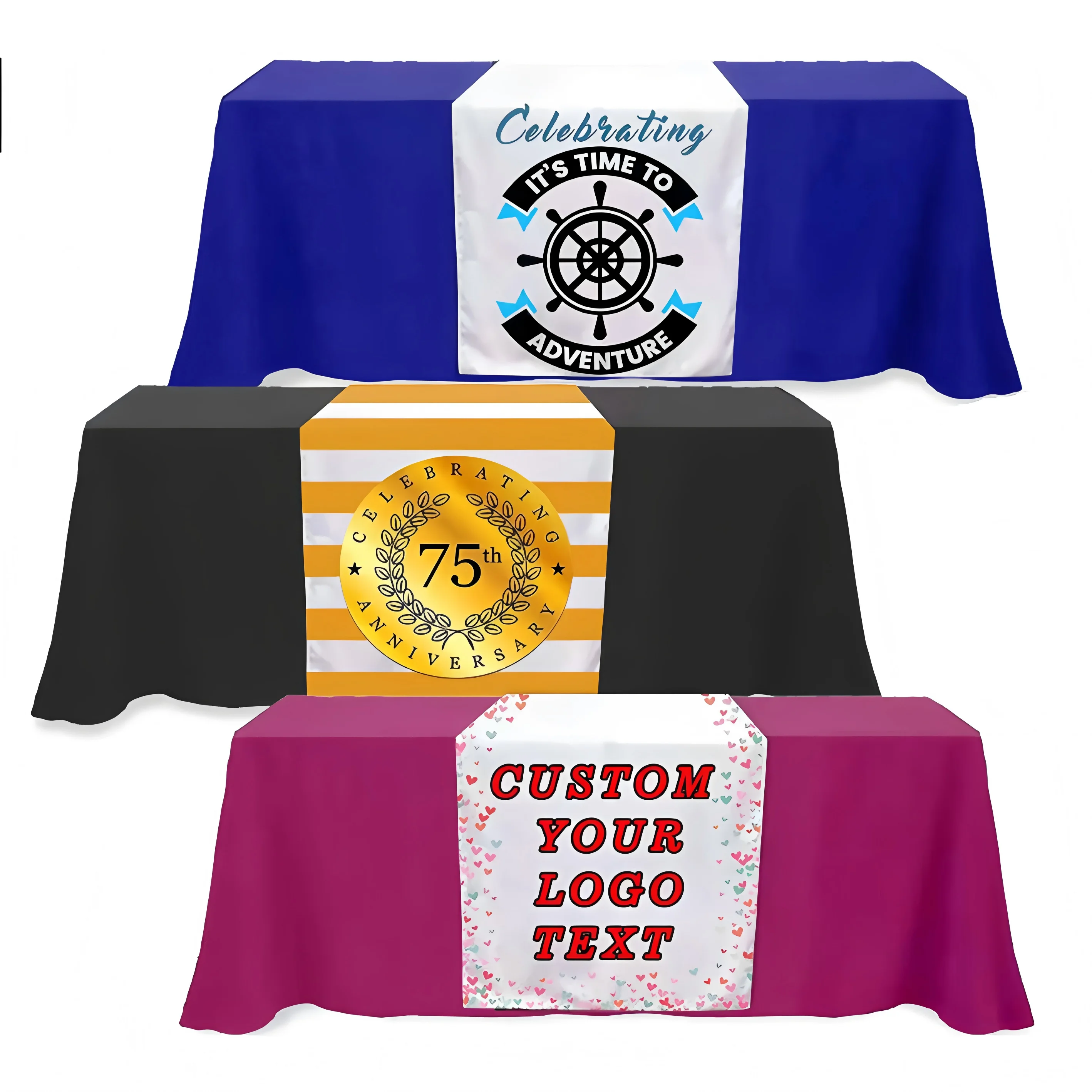 Custom Digital Print Table Runner with Business Logo Or Personal Text for Birthday Wedding Party Decoration