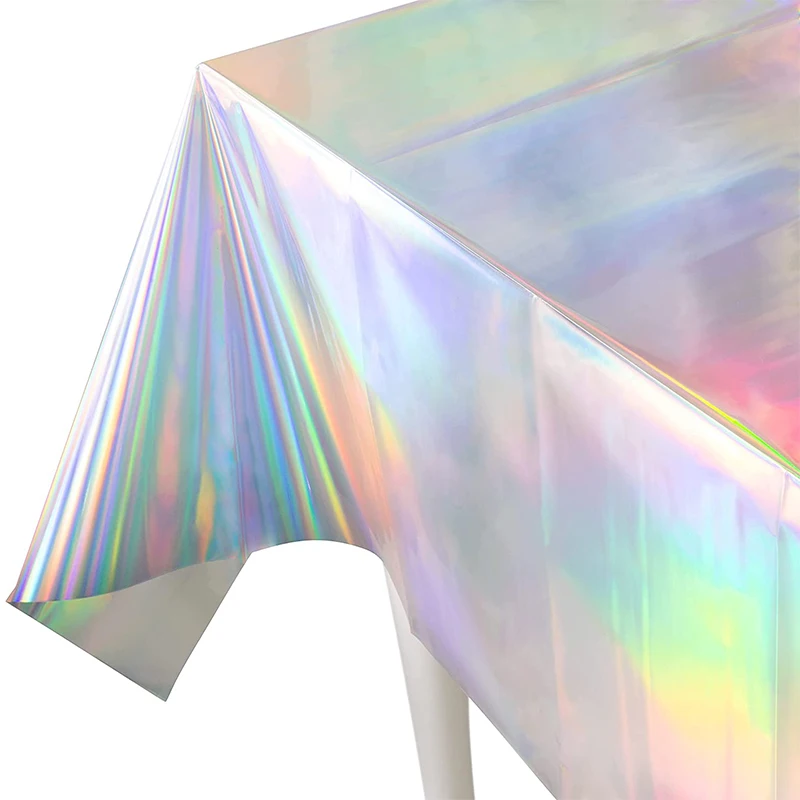 

Disposable Plastic Iridescent Christmas Party Foil Table Cover Holographic Tablecloth Mermaid Unicorn Birthday Party Table Decor