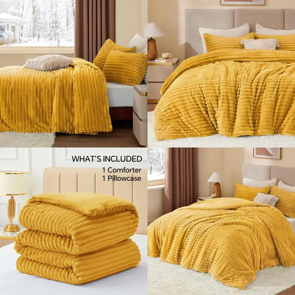 

Горчично-желтый комплект флисовых одеял двойного размера — плюшевое, уютное зимнее постельное белье с 1 наволочкой