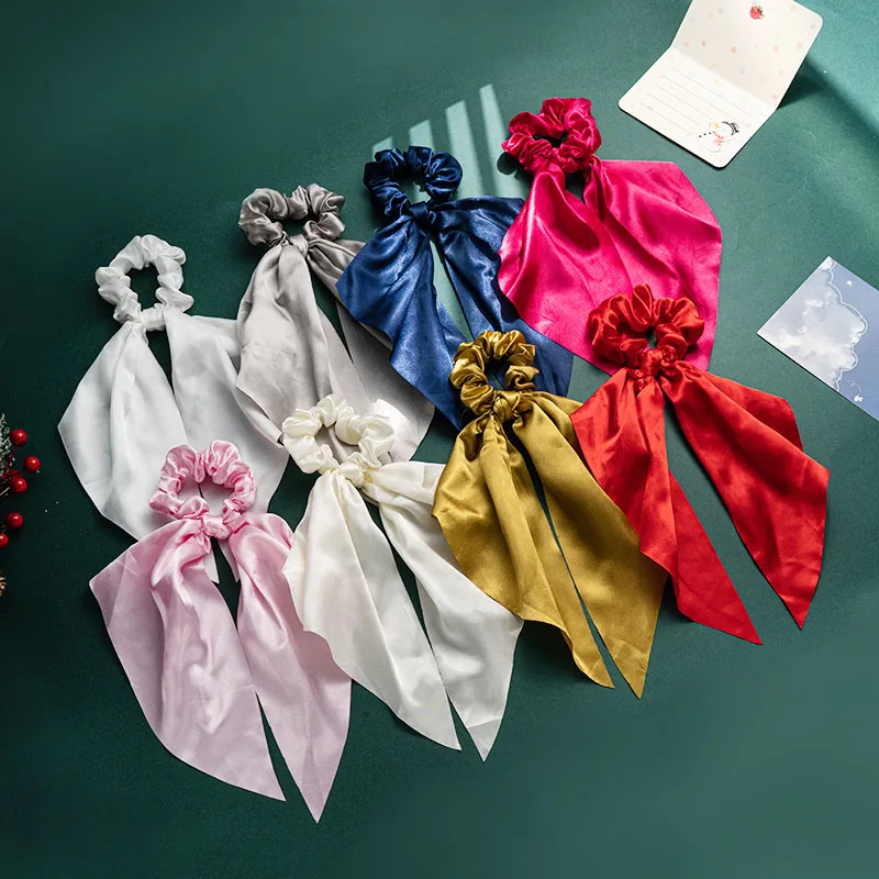 

New Simple Large Bow Ribbon Hair Band Women Hair Tie Girls Solid Satin Scrunchies Ponytail Large Rubber Bands Hair Accessories