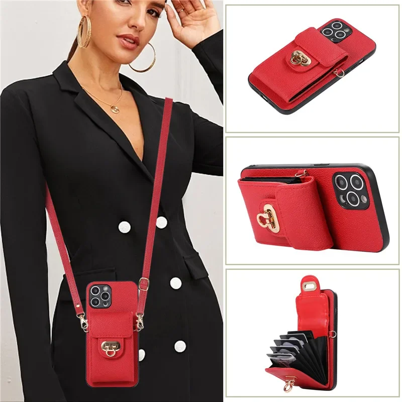 Luxury Card Slot Crossbody Strap Wallet Phone Case for Huawei P60 P50 P40 Pro P30 Lite Coque Mate 60 Pro 50 40 30 Mate 20 Cover