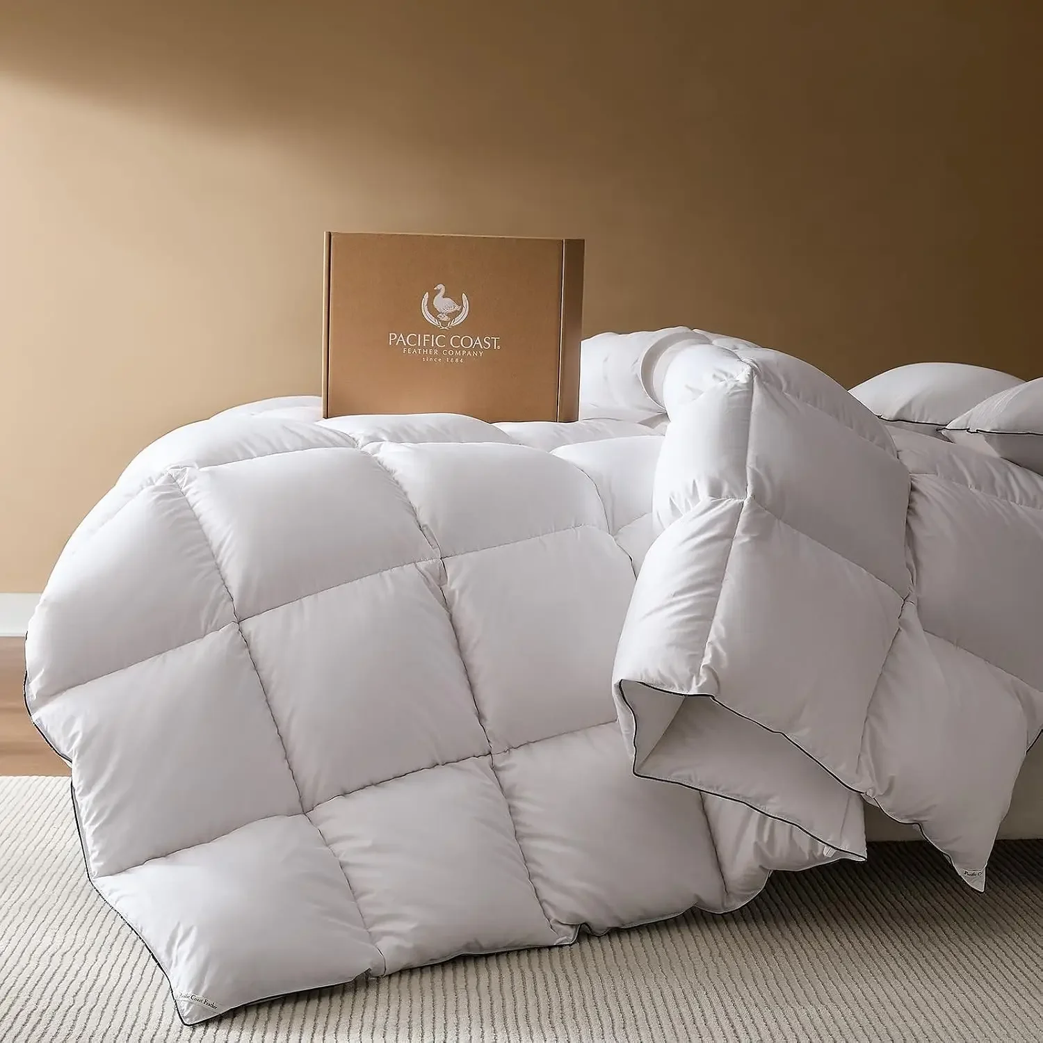 Goose Feather Down Fiber Comforters King Size, Extra Fluffy White Duvet Insert, Ultra-Soft, Breathable, All Season Hotel Luxury