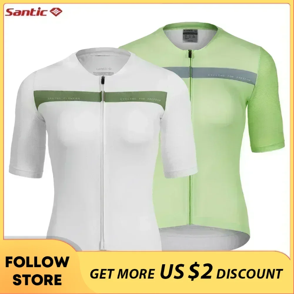 Santic Womens Cycling Jersey Outdoor Summer Quick Dry Breathable Bicycle Clothing Tops Reflective Short Sleeve MTB Road T-Shirts