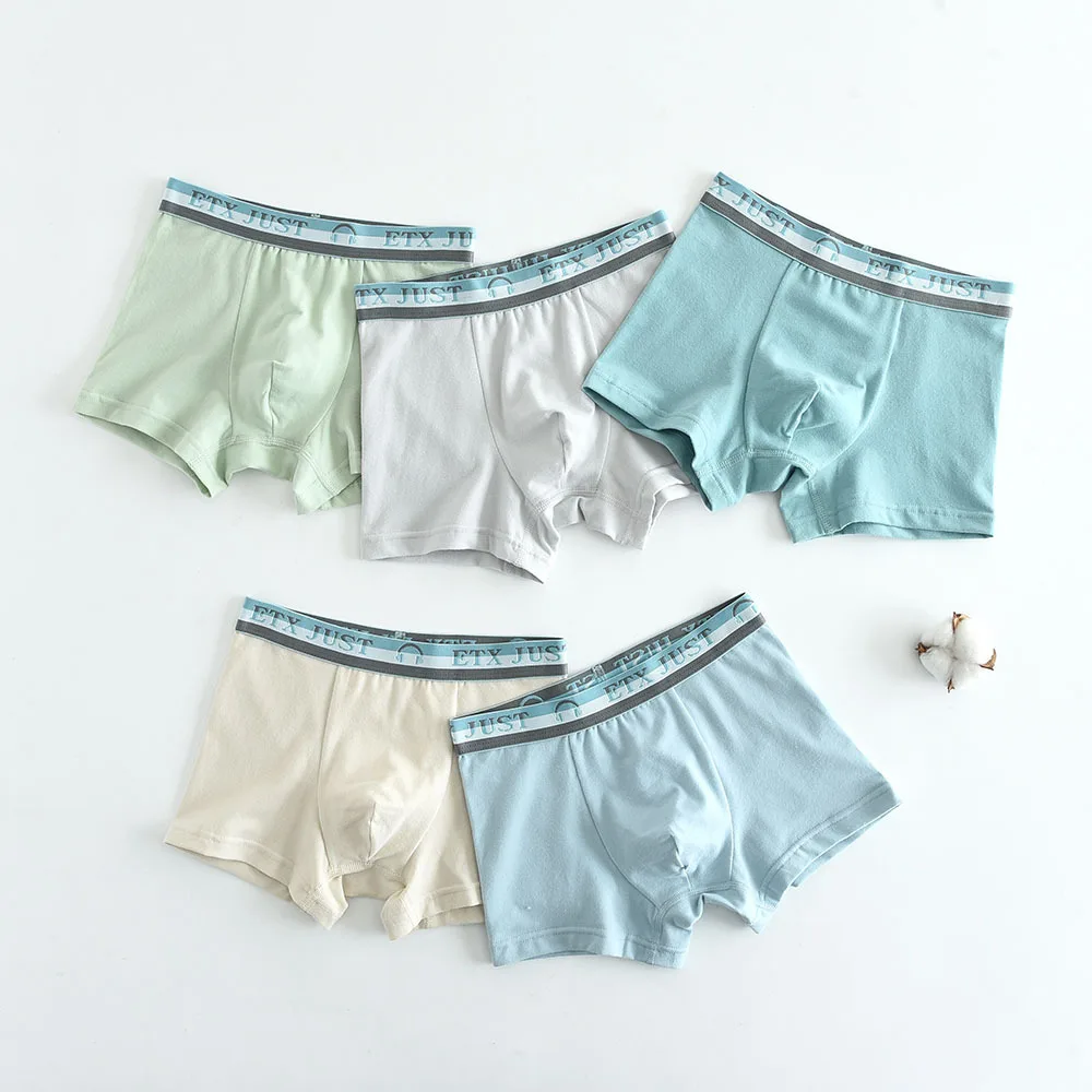 Boys Cotton Underwear Soft Breathable Teen Boxer Shorts for Big Kids Pure Color Elastic Waist Underpants (4PCS) Age 8-16 Years