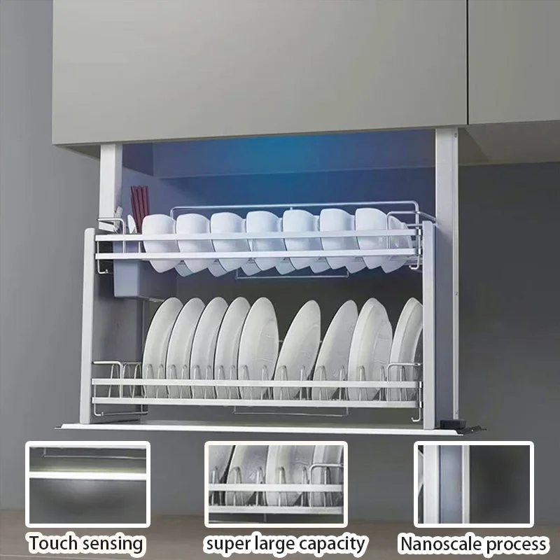 

Лидер продаж, многофункциональная электрическая кабина для хранения посуды из алюминиевого сплава с сенсорным управлением, выдвижная корзина, подъемная кухонная кабина для хранения