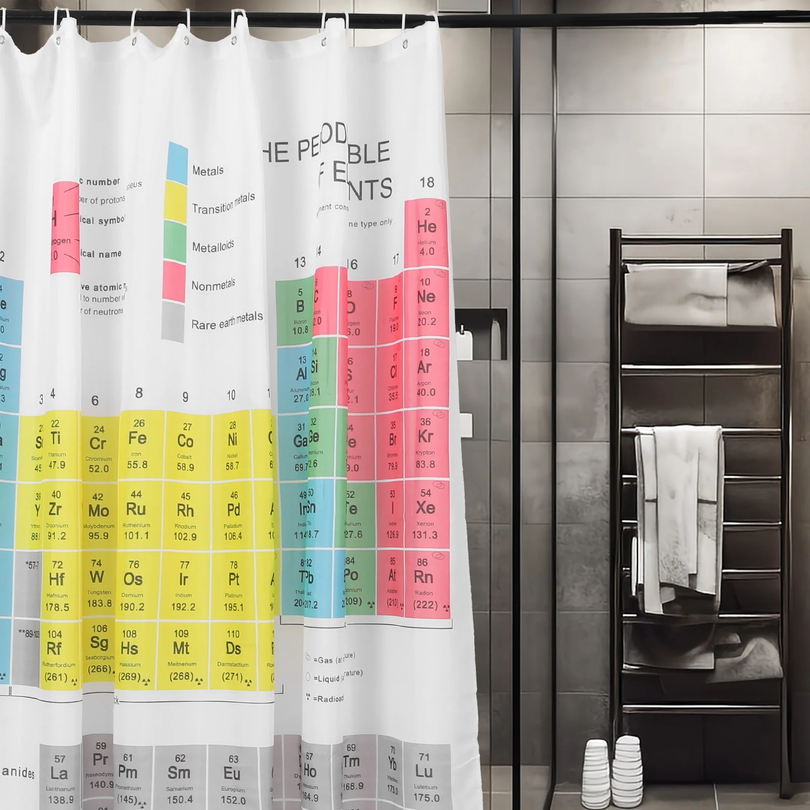 

1 set 1 Set Bathroom Periodic Table Shower Curtain Curtain Periodic Shower Liner Grey