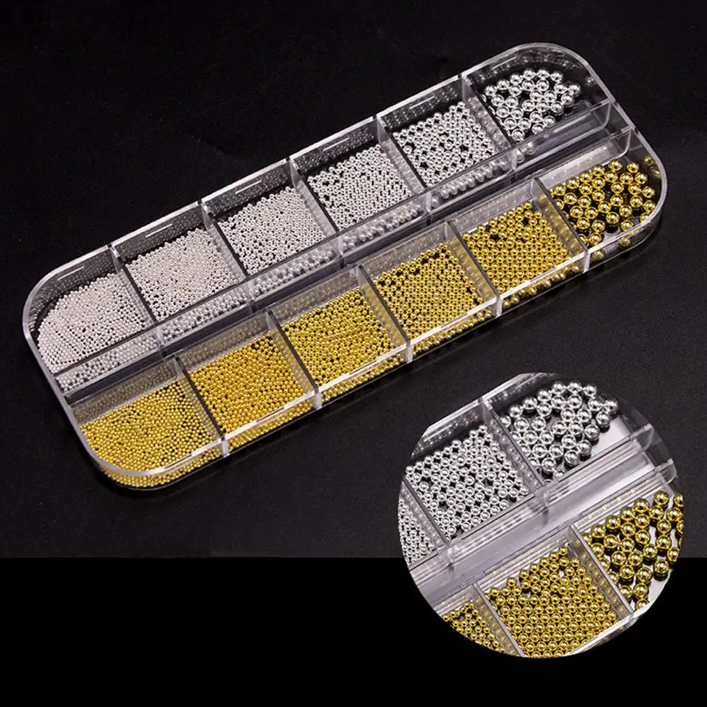 1 Set 12 Grids Nail Art Bead Kit with Storage Box 3D Nail Art Metal Caviar Beads DIY Manicure Decoration Charm Nail Accessories