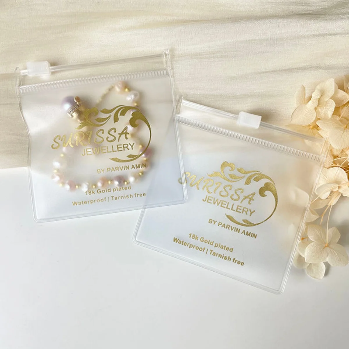 

100pcs Green Necklace Personalized Pouch Beige Ring Bracelet Packing Earring Wholesale Gold Logo Small Jewelry PVC Zipper Bag