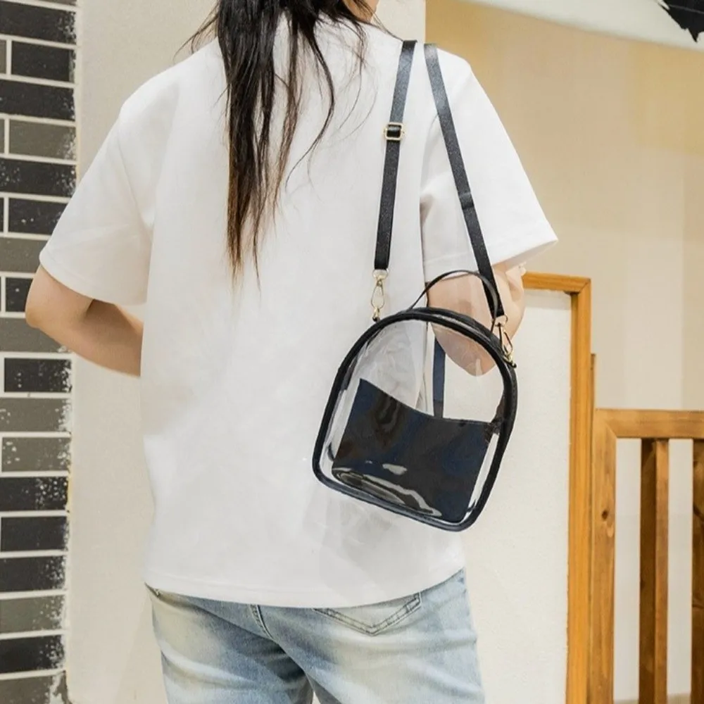 

Simple PVC Transparent Backpack Waterproof Transparent Jelly Shoulder Bag Clear with Small Bag Crossbody Bag Gym