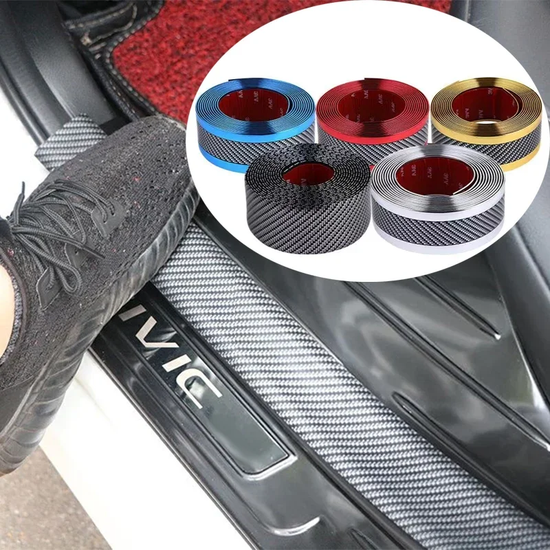 Car threshold strip anti stepping sticker universal pedal decorative strip carbon fiber patterned door border collision sticker