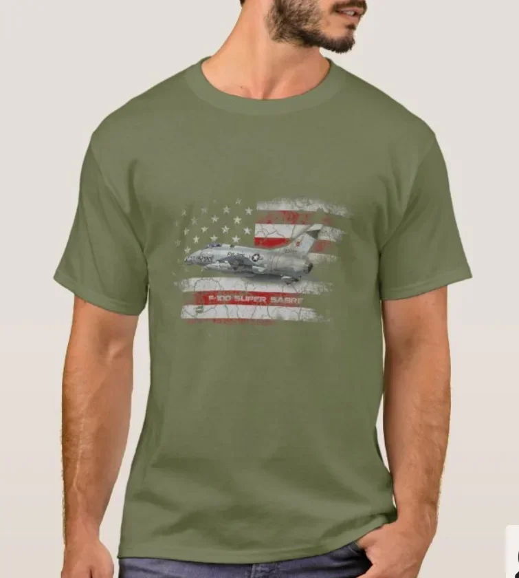 Vintage American Flag F-100 Super Sabre Jet Fighter T-Shirt. Summer Cotton Short Sleeve O-Neck Mens T Shirt New S-3XL