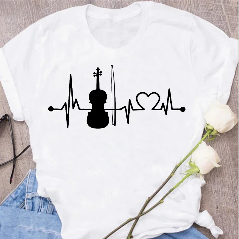 

Новая футболка Harajuku Fun Art Music Notes, женская модная футболка, музыкальные топы, футболка с рукавами больших размеров, повседневная женская футболка Y2K