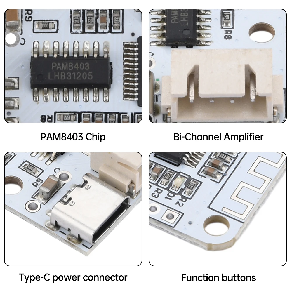 Mini Bluetooth Power Amplifier Module DC 5V 3W+3W Power Amplifier Board PAM8403 Chip BT5.0 4pin Output