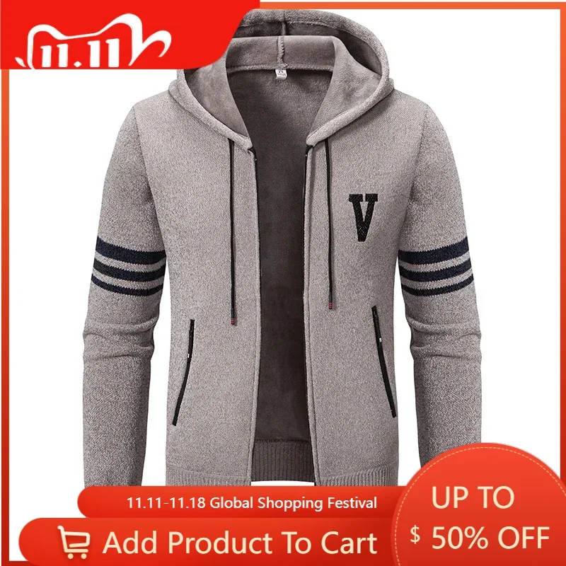 Men Hooded Casual Cardigans Knitwear Sweaters Winter Autumn Sweatercoats Thicker Fleece Warm Slim Cardigans Hoodies Sweaters 3XL