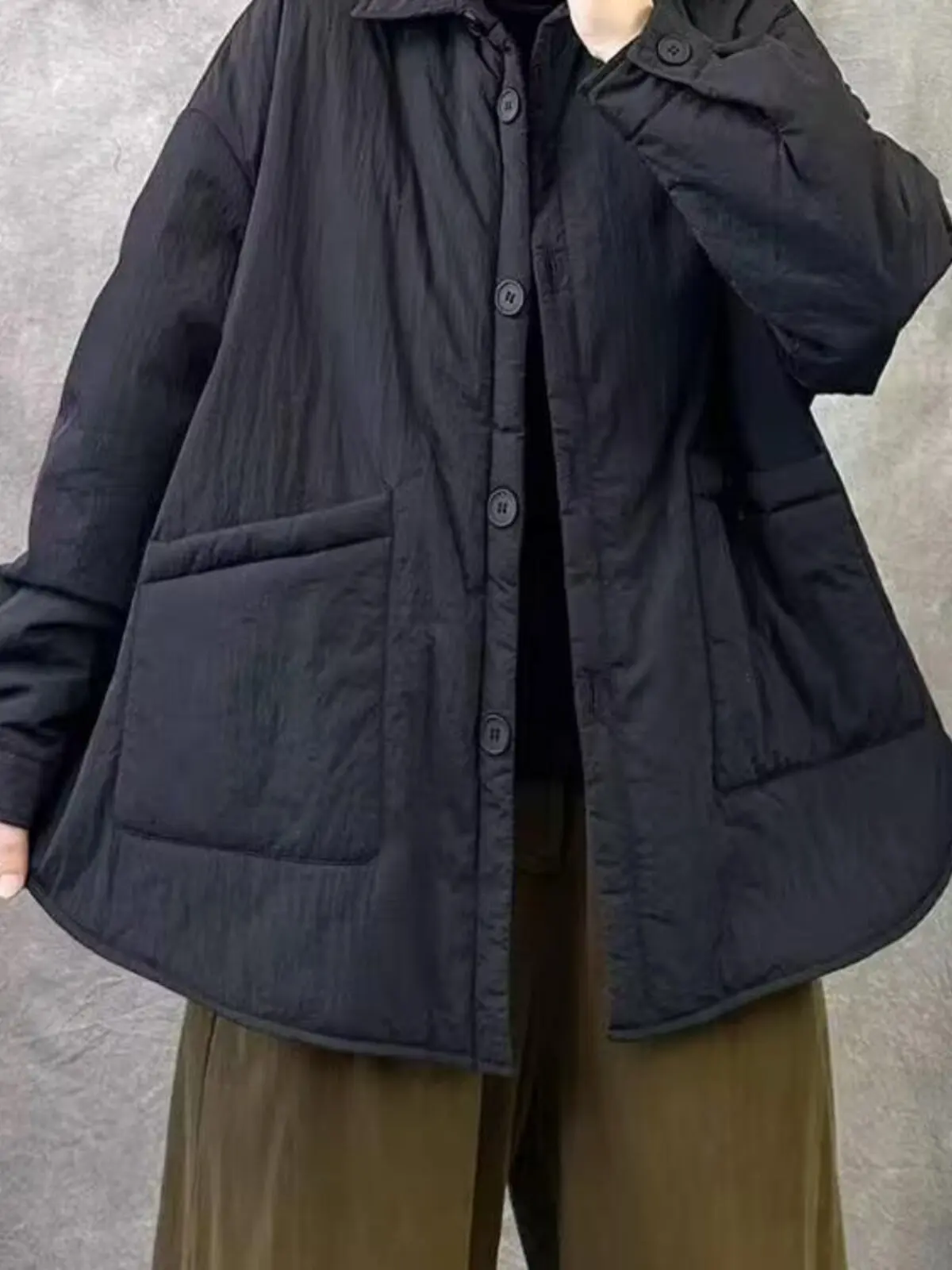 Loose Long Sleeve Warm Casual Commute Outerwear Jacket Large Size Versatile Outerwear Coat Button Detail  Collar Regular ...