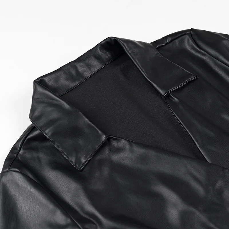 JNLEAOG Autunno Nuovo Faionable Casual Semplice Pelle PU Dr Street Sle Lungo Sve Fibra di poliestere di media lunghezza Dr