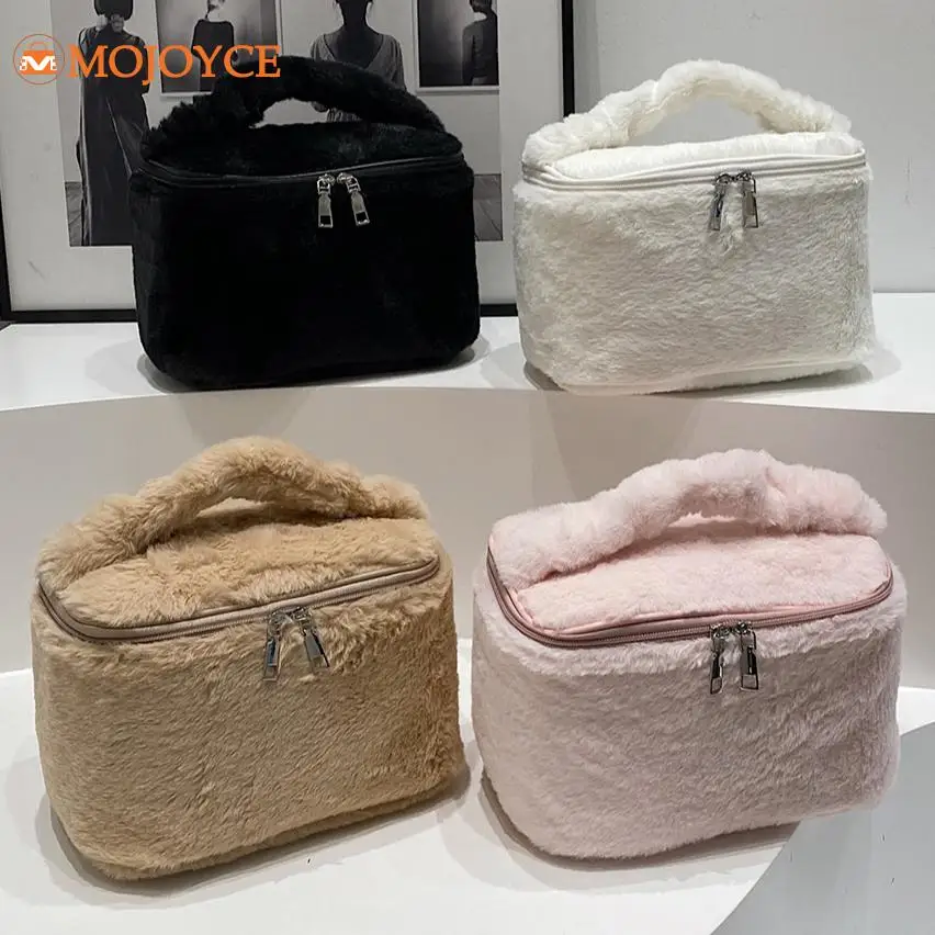 

Зимняя плюшевая сумка для хранения, большая вместительная пухлая косметичка, портативная косметичка, женская пушистая косметичка, дорожная сумка для ухода за кожей