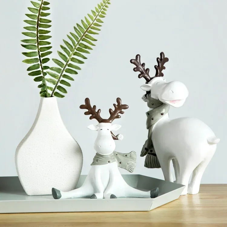 Lovely Home Deer Decorations Creative White Deer Figurines Christmas Office Living Room Decorations Easter Room Desk Ornament