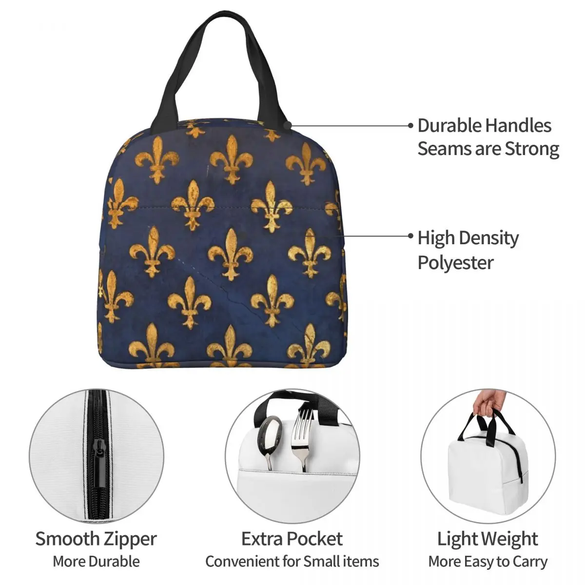 Florence Insulated Lunch Bag Cooler Bag Lunch Container Fleur De Lis Lily Flower High Capacity Tote Lunch Box Bento Pouch Beach