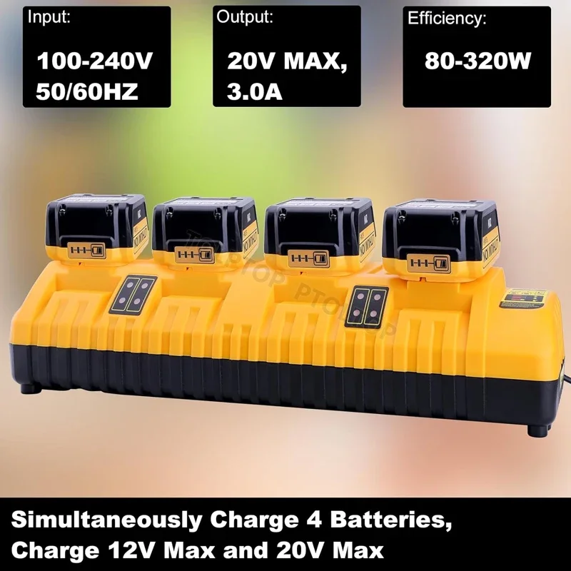 With USB port 4-Ports 3A Current Rapid Charger Replacement for Dewalt 12-20V Max Lithium Battery DCB104 DCB120 DCB127 DCB200