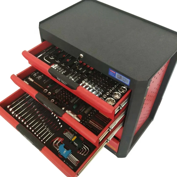 Caja de herramientas móvil personalizada de hierro rojo con ruedas.