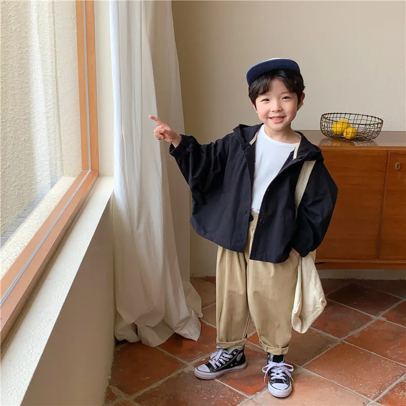 Children Clothing Kids Fashion Hooded Trench Coat 2024 New Spring and Autumn Korean Style Boy Loose Casual Long Sleeved Coat