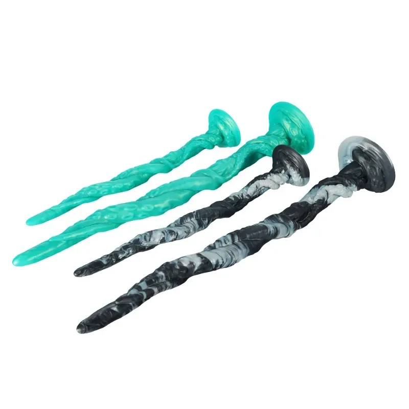 Extra Long Fantasy Anal Whip Plug with Suction Base 4 Soft Colorful Liquid Silicone Styles for Men Women Adult Pleasure Use