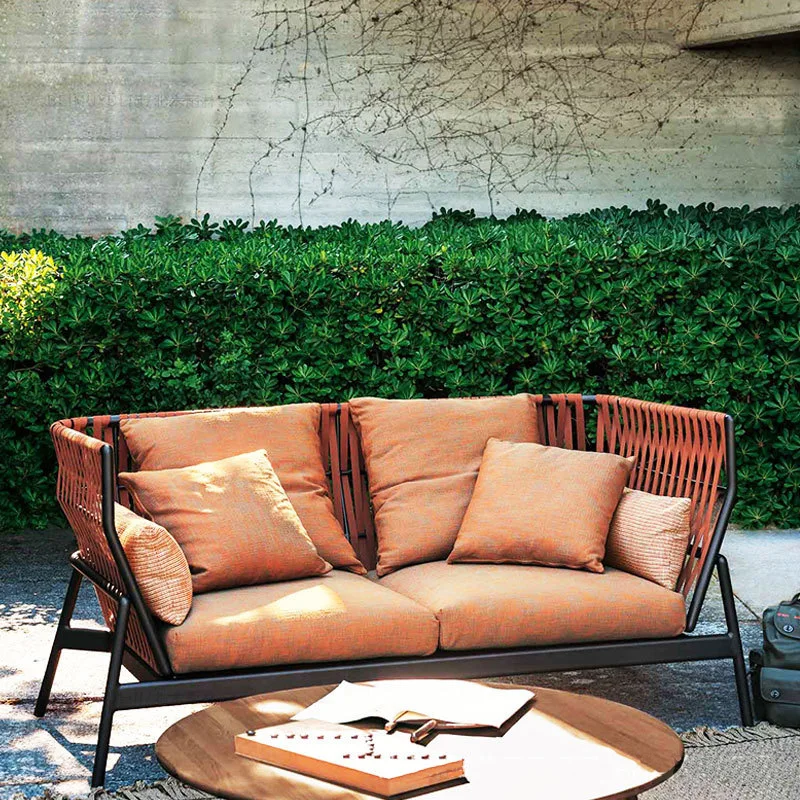 Nordic outdoor leisure tables and chairs garden cafe restaurant woven rope aluminum rattan chair hotel furniture rattan art