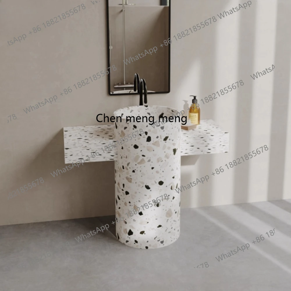 

Terrazzo hand wash basin integrated floor-to-ceiling column basin hotel, outdoor balcony