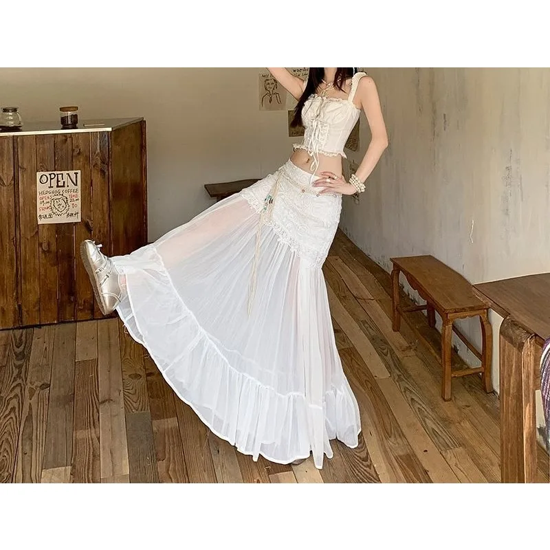 

Lace Mesh Skirt 2026 Spring and Summer Thin French A-word Hip Wrap Women's Fishtail Skirt