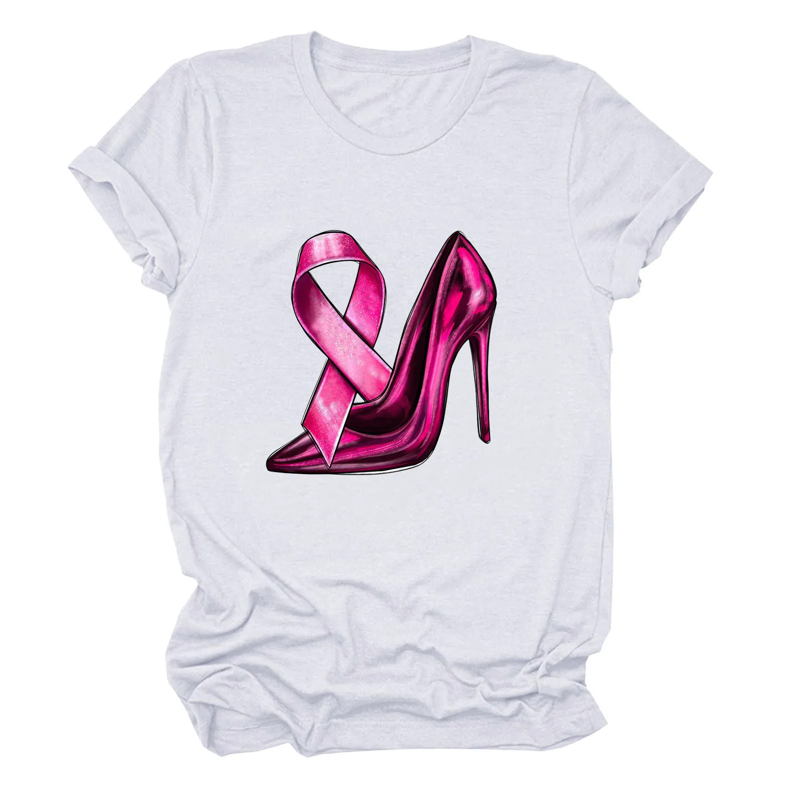 T-shirt per il cancro al seno t-shirt donna con stampa a nastro rosa t-shirt girocollo manica corta donna ottobre rosa t-shirt cancro Du ein