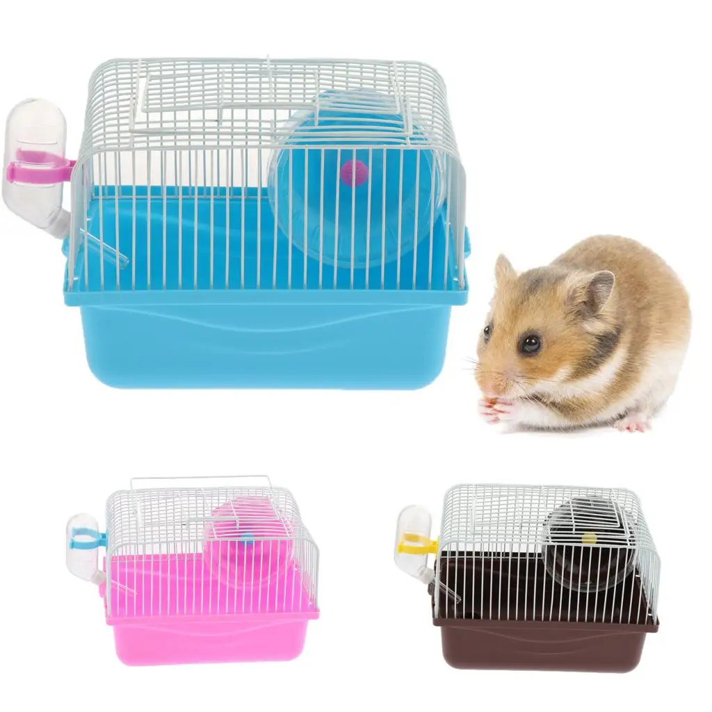 زجاجة مياه بعجلة الجري على شكل قفص حيوانات صغير من هامستر هاوس حوالي 23 × 17.5 × 16