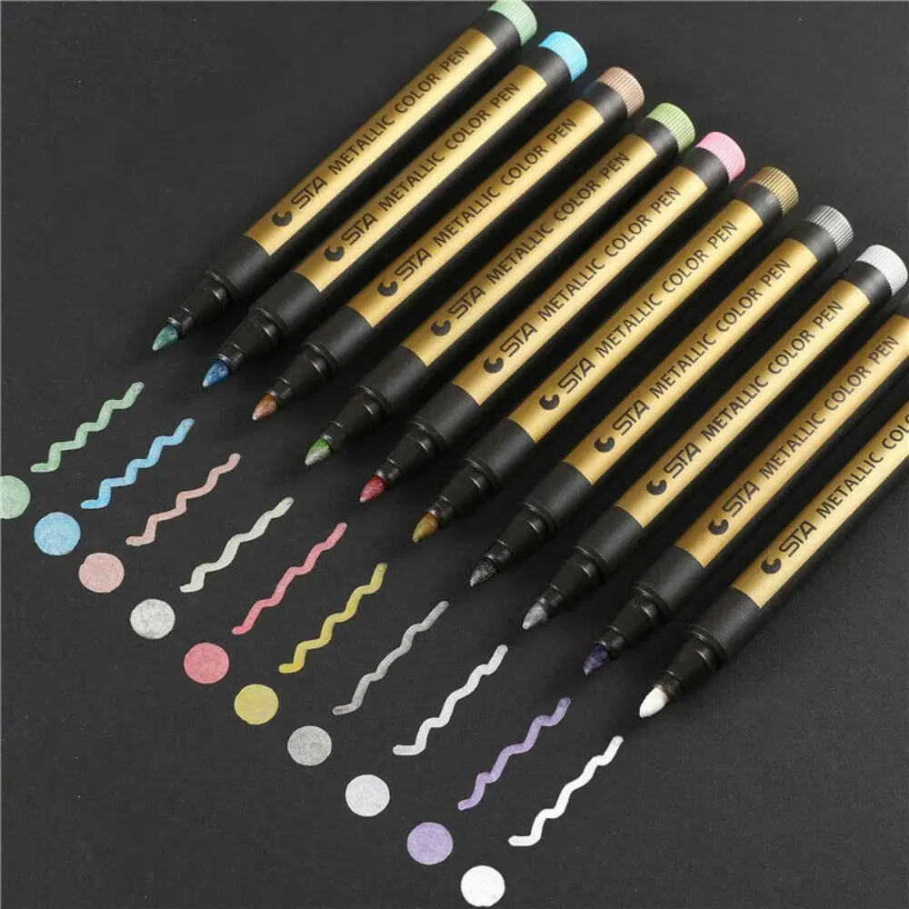 Kawaii 10 Colors Metallic Marker Permanent Waterproof Paint Pen Stationery Writing Pen Writing