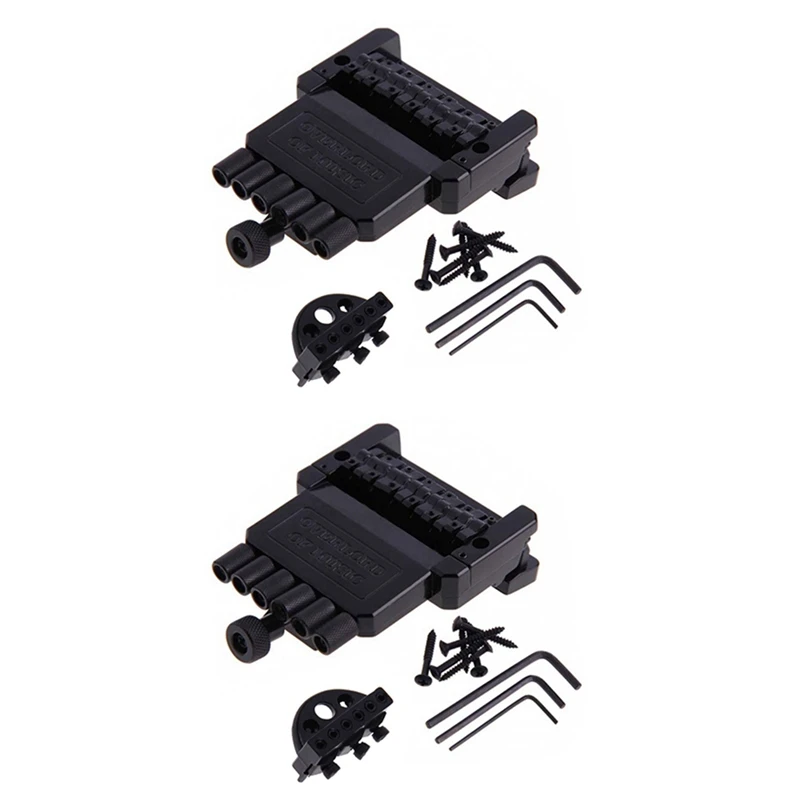 2 Set 6 String Saddle Headless Guitar Bridge Tailpiece Black For Electric Guitar Parts Replacement