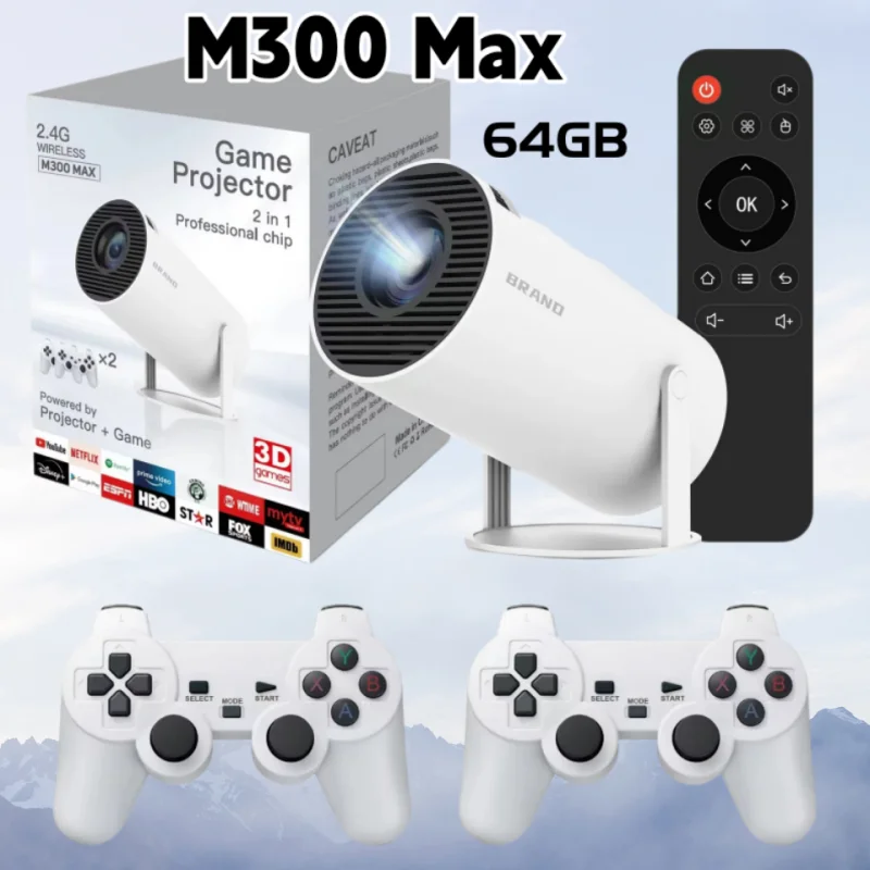 

M300 Max Retro Consoles Video Game Consoles Mini Portable Intelligent ProjectorHome Projector 64GB 720P Men's Gifts