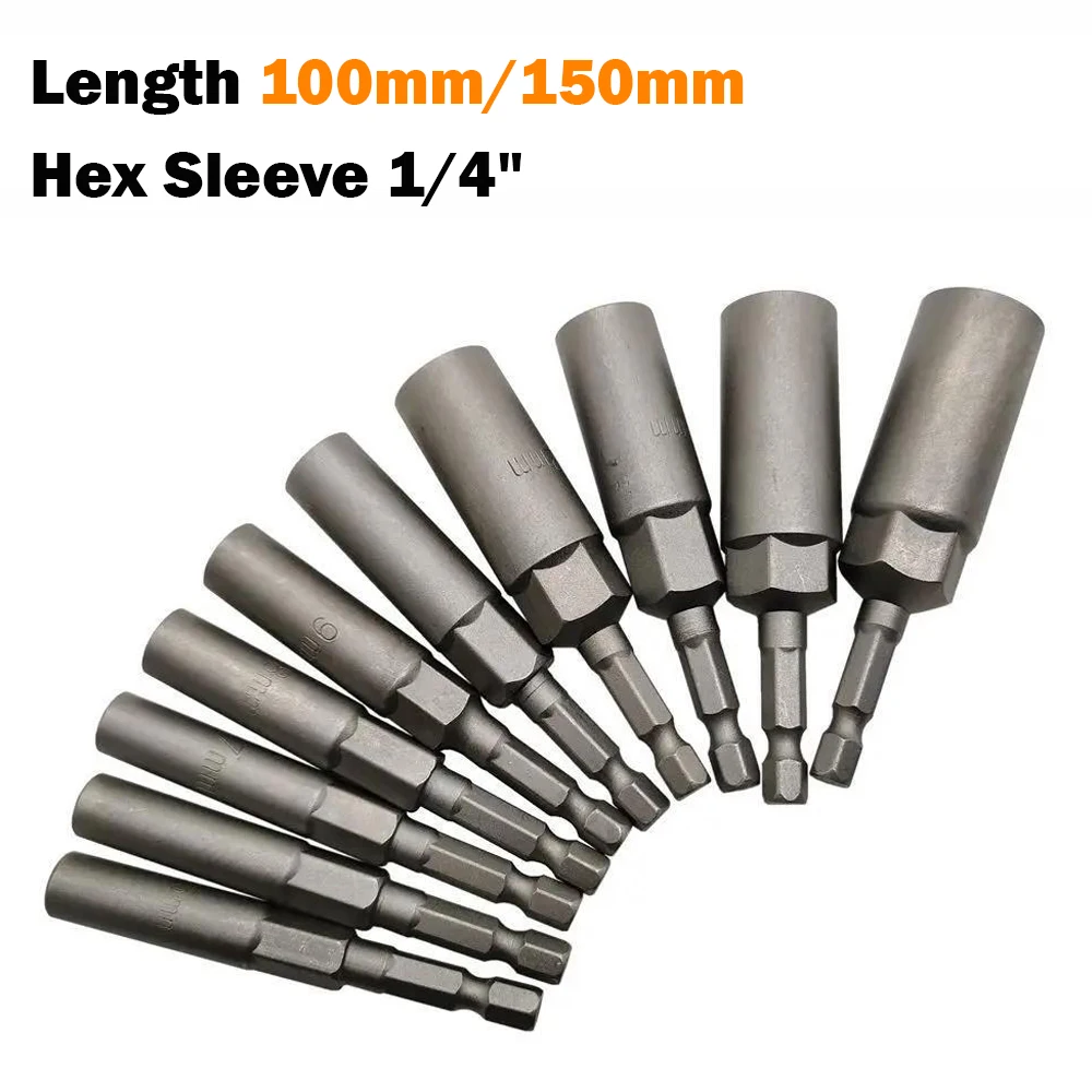 

1Pcs Length 100mm/150mm Strong Magnetic Electric Screwdriver Nut Driver Socket Set Tool Hex Sleeve 1/4" Drill Bits Adapter6-19mm
