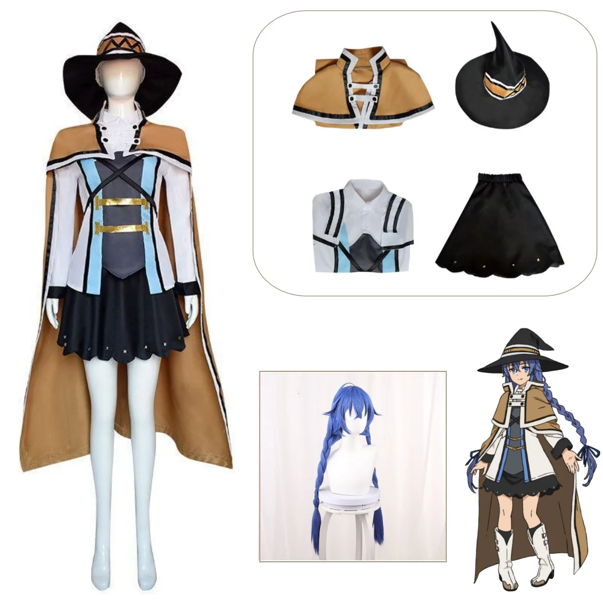 

Anime Mushoku Roxy Migurdia Cosplay Costume Wig Tensei Magic Tutor Cosplay Suit Hat Halloween Women Cloak Roleplay Outfits