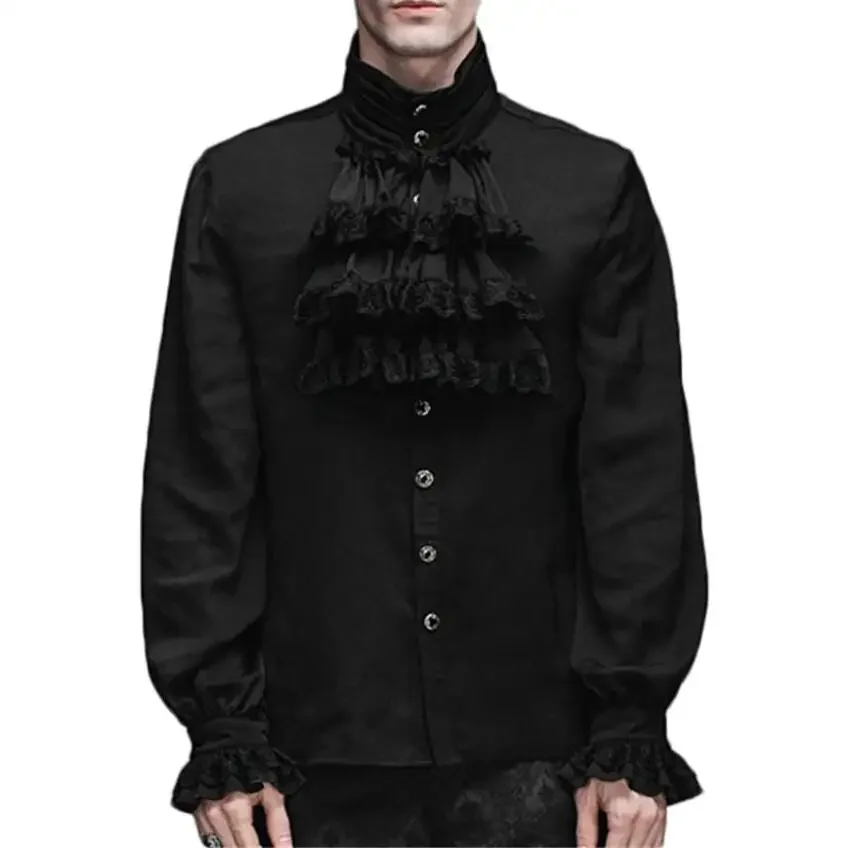 Medieval Men's Role-playing Shirts, High Necked Sweaters, Retro Straps, Victorian Style Ruffled Men's Shirt Clothing