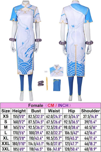 Fighter Game SF Chun Li Cosplay Costume Cheongsam Dress Pants Pearl Earrings Girls Women Adult Halloween Carnival Disguise Suit