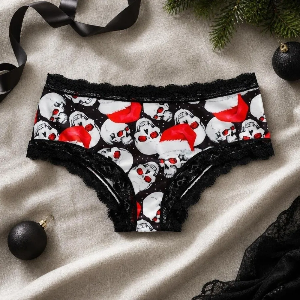 Mid Waist Women's Panties Halloween Skull Gothic Style Skeleton Briefs Flower Butterfly Lingerie Lace Triangle Underwear Female