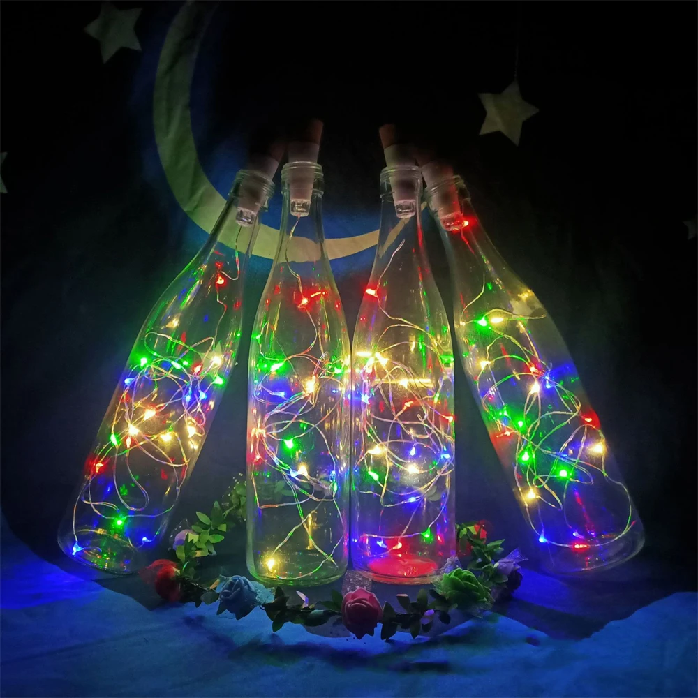 2m 20leds luzes da garrafa de vinho cortiça usb recarregável natal fio cobre guirlanda luzes corda para casamento decoração festa de halloween