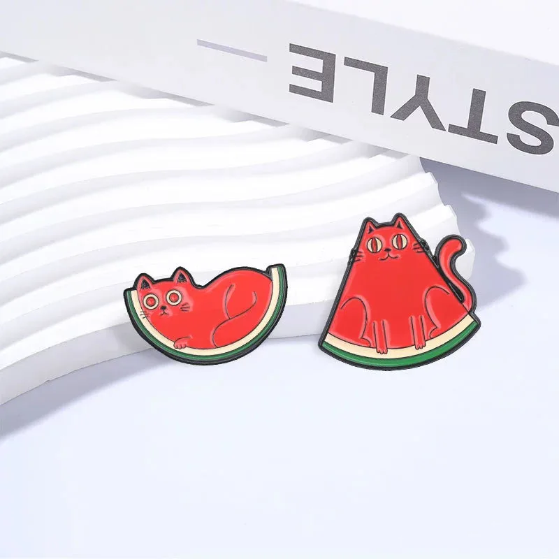 Creative Watermelon Cat Metal Badge Niche Creativity Cat Brooch Versatile Bag Clothing Jewelry Accessories Small Gift Cute Pins