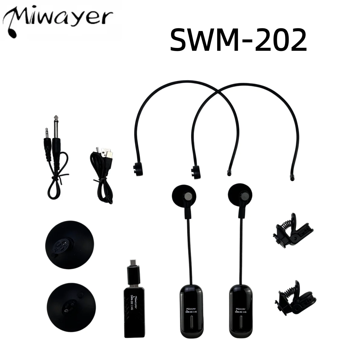 Miwayer SWM-202 4-in-1 Wireless Mic for Sax Guitar Violin, Play & Sing Together, Clip Suction Headset Pickup for Live Streaming