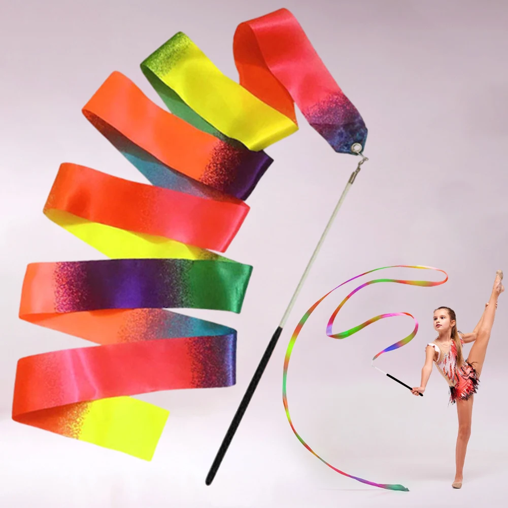 2M Dance Ribbon Stage Show Prop with Twirling Stick Rhythmic Dance Ribbon Gymnastics Ribbon for Kids Dancing Talent Shows