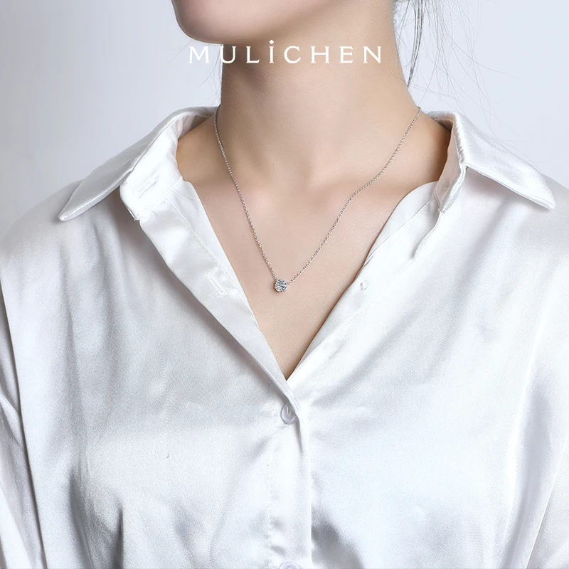 MULICHEN Simple Design D Color 1ct Moissanite Woman Pendant Necklace 925 Sterling Silver Chain Appointment Gift Free Shipping