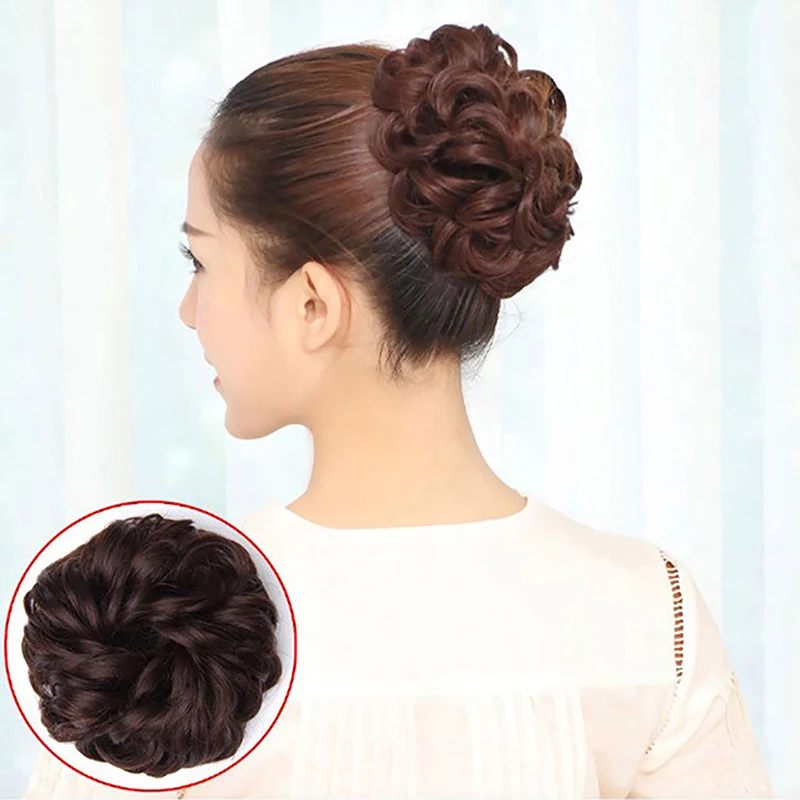 Synthetic Hair Bun Wig Ladies Ponytail Hair Extension Scrunchie Elastic Wave Curly Hairpieces Scrunchie Wrap